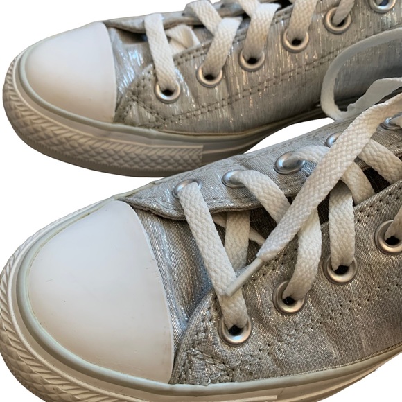 Converse | Size 7 All Star Sneakers metallic Silver Lace up minimalist low tops - Picture 3 of 16